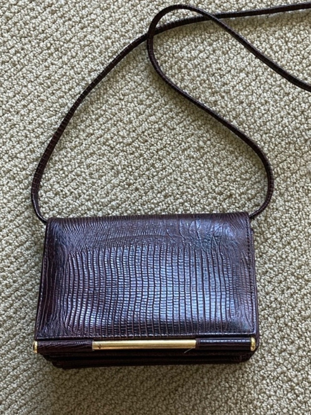 Vintage Elka 1980s Crocodile Skin Hard Case Accordion Style Crossbody Bag Purse
